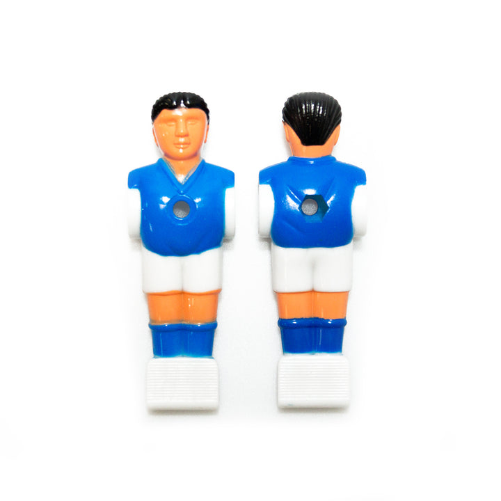 Kickerfigur Profi blau-weiß für Tischfußball – Vorder- und Rückansicht