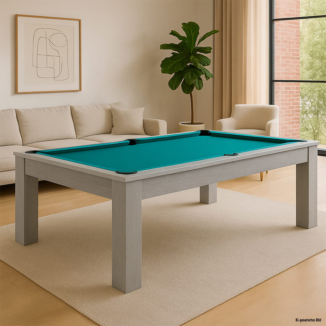 Pool-Tisch Trento Silberbirke mit stabilem Mehrschicht-Unterbau für optimale Spieleigenschaften.