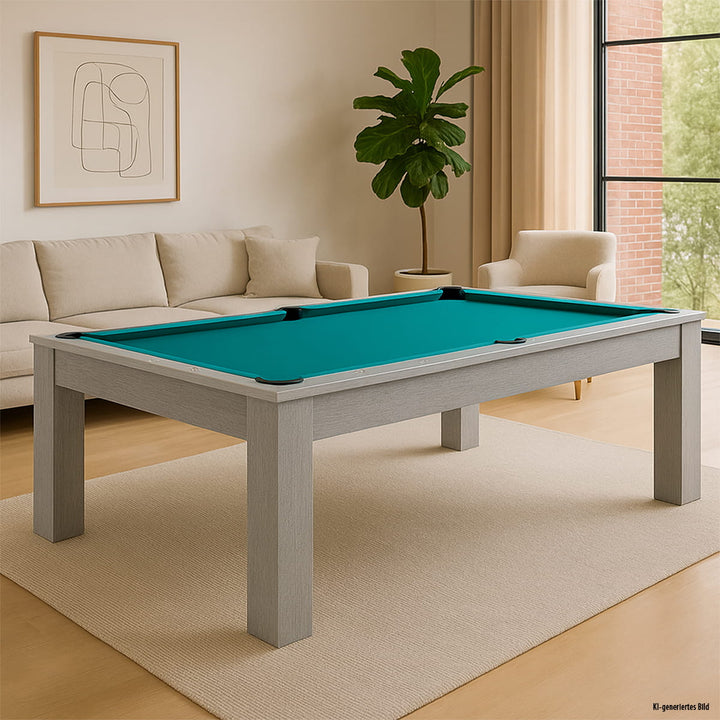 Pool-Tisch Trento Silberbirke mit stabilem Mehrschicht-Unterbau für optimale Spieleigenschaften.