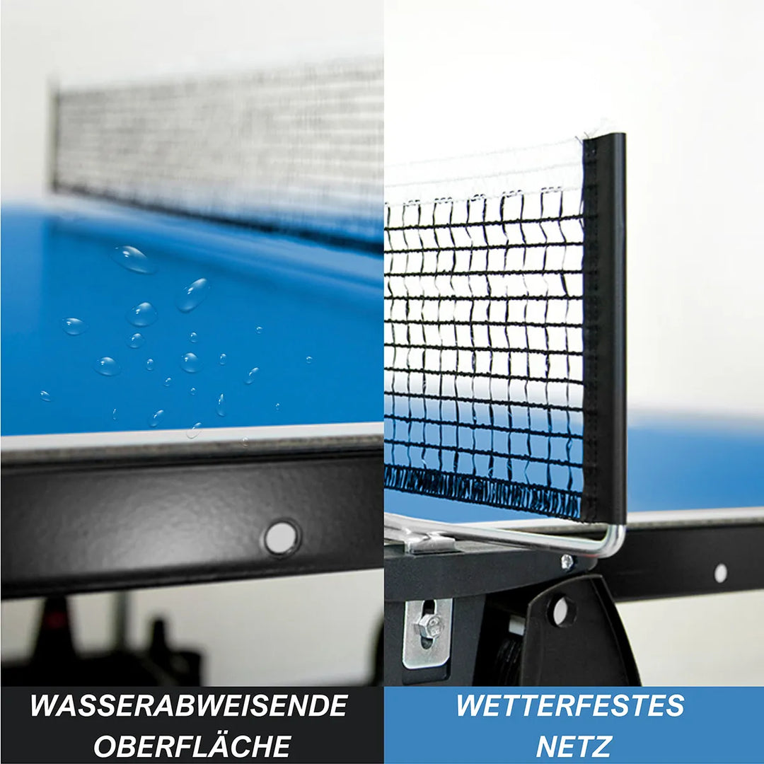 Wasserabweisende Oberfläche und wetterfestes Netz der Bandito Outdoor Tischtennisplatte