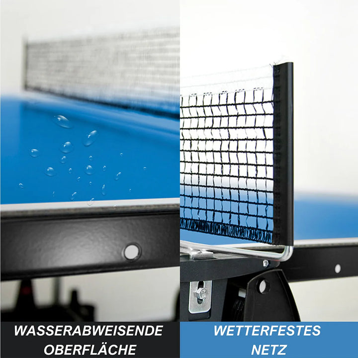 Wasserabweisende Oberfläche und wetterfestes Netz der Bandito Outdoor Tischtennisplatte