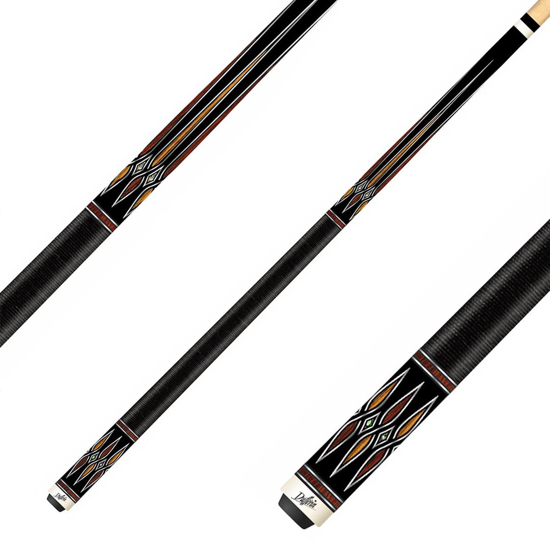 Dufferin Emporio DE-3 Billardqueue mit rot-goldenem Design und schwarzem Griffband
