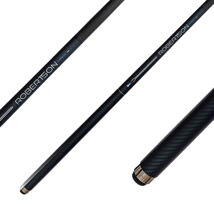 Robertson Carbon Black Diamond Poolqueue – schwarzes Carbon-Design mit silbernen Verzierungen und Queueende