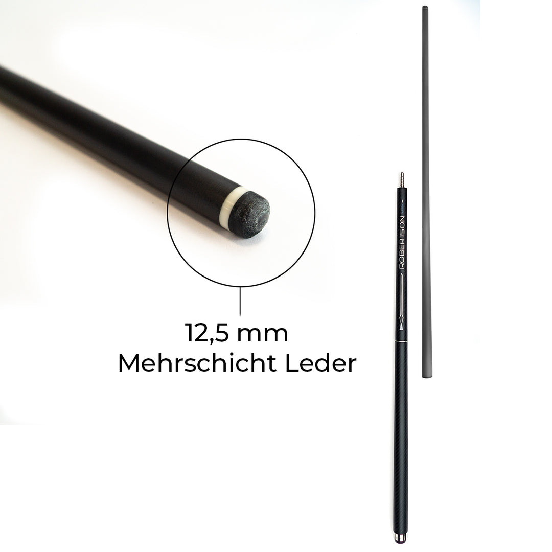 Robertson Carbon Black Diamond Poolqueue mit 12,5 mm Mehrschichtleder und Carbon-Oberteil